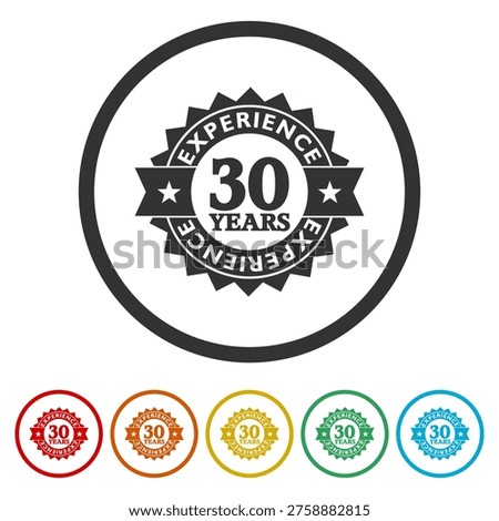 30 years experience logo. Set icons in color circle buttons