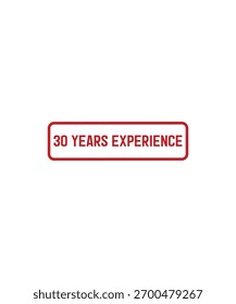 30 AÑOS DE EXPERIENCIA Vector de diseño de sello de goma