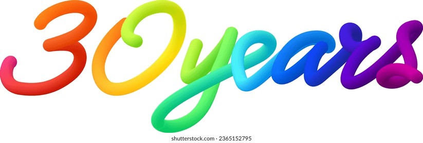 30 years fluid text with dynamic curved lines made of blended colorful circles. Vector illustration.
