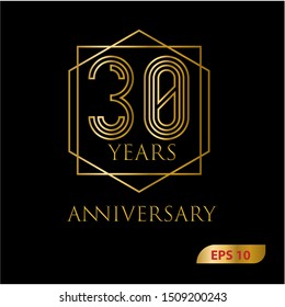30 years gold anniversary celebration simple logo, isolated on dark background