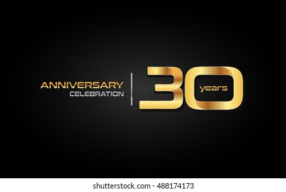 30 years gold anniversary celebration logo, isolated on dark background