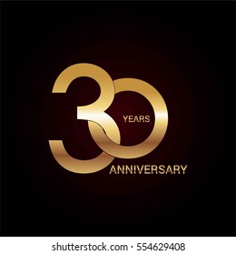 30 years gold anniversary celebration simple logo, isolated on dark background