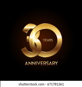 30 years gold anniversary celebration overlapping number logo, isolated on dark background