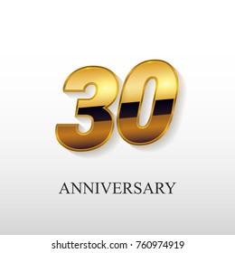 30 Years Golden Anniversary Vector Logo Design Isolated on White Background 