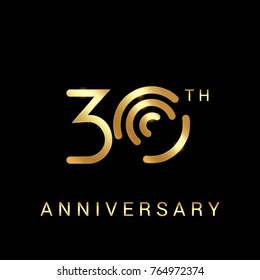 30 años de diseño de logotipo de Vector de aniversario de oro aislado sobre fondo negro