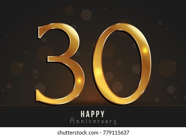 30 years Happy anniversary decorated card template with gold elements.