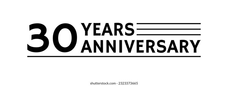 30 years logo, label or icon. 30th anniversary celebration symbol. Birthday, jubilee design template. Vector illustration.