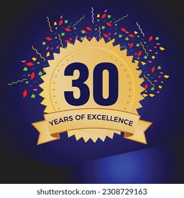 30 Years of_ Excellence Golden Badge with Dark Blue Background