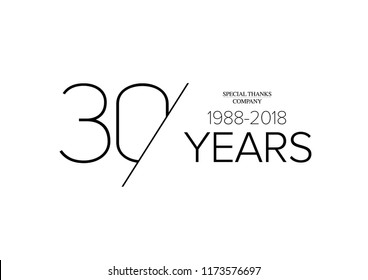 30 years old celebrating classic logo. happy anniversary 30 th. Greetings celebrates. Stylish framed digits of ages.