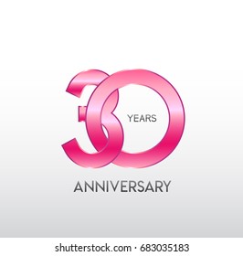 30 years pink anniversary. with overlapping number. for business, corporate, wedding, love, valentine logo celebration
