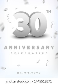 30 years silver number anniversary celebration event. Anniversary banner ceremony design for 30 age.