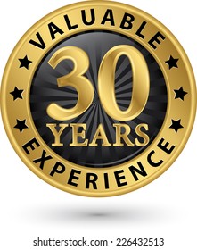 30 years valuable experience gold label, vector illustration 