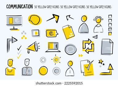 30 yellow grey icons about COMMUNICATION