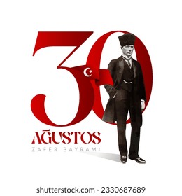 30 Ağustos Zafer Bayramı Kutlu Olsun Ataturk and crescent and star vector Translation: happy august 30 victory day