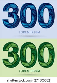 300 ,Abstract Number , font, concept Spin water, wind and natural, designed using blue and green grunge brush,sign 