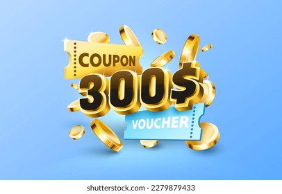 300 dollar coupon gift voucher, cash back banner special offer. Vector illustration