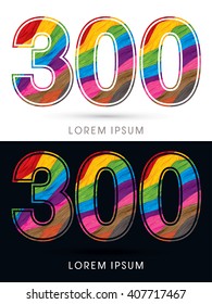 300 Font , colorful wave, designed using colorful grunge brush graphic vector