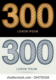 300 Luxury Font designed using gold and silver geometric pattern graphic vector.