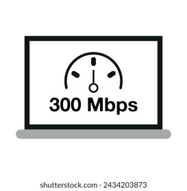 300 Mbps connection. Computer screen design with internet speed and data download