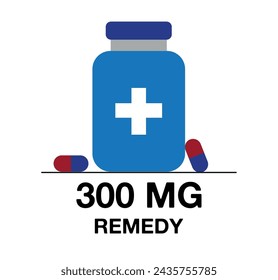 300 mg remedy. Medicine pill vector with milligrams, medicine and health care concept