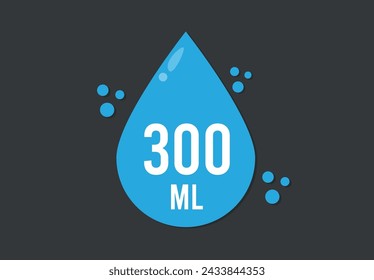 300 ml. Volumen vectorial de 300 mililitros. Diseño de gota de líquido aislado sobre fondo oscuro