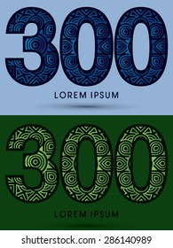 300 ,Number, Abstract, font, concept filigree, floral, natural, water and leaf graphic, vector.