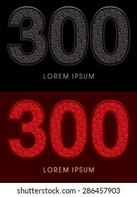 300 Number, Abstract Font, Text, Typography, concept luxury hot and dark, red and black, pattern, graphic vector.