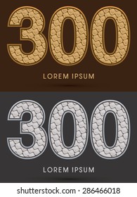 300 Number, Abstract Font, Text, Typography, concept  luxury gold and silver pattern, graphic vector