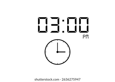 3:00 PM vector image and 3:00 AM icon black colour on white background.