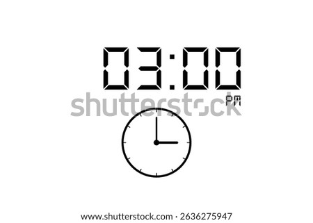 3:00 PM vector image and 3:00 AM icon black colour on white background.
