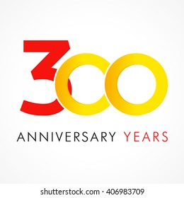 300 th anniversary numbers. 300 years old logotype. Creative bold congrats. Isolated abstract graphic web design template. Congratulation with rings digits. Up to 30 percent off discount concept.