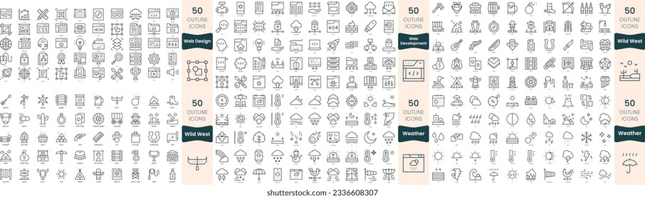 300 thin line icons bundle. In this set include weather, web design, web development, wild west