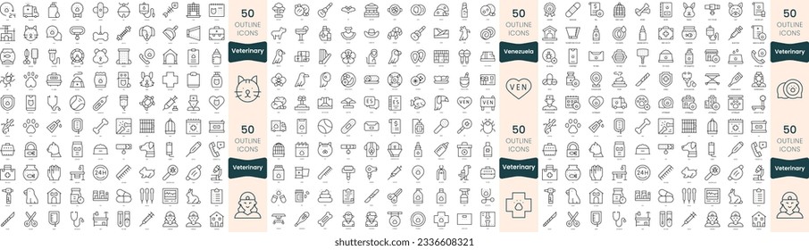 300 thin line icons bundle. In this set include venezuela, veterinary