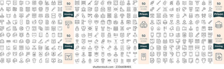 Paquete de 300 iconos de línea delgada. En este conjunto se incluye la impresión, la prisión