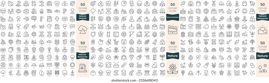 300 thin line icons bundle. In this set include natural disaster, natural resources, nature