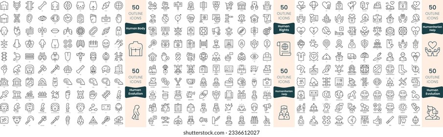 300 thin line icons bundle. In this set include human body, human evolution, human rights, humanitarian help