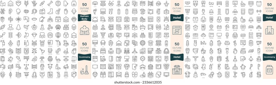 300 thin line icons bundle. In this set include hotel, housekeeping, human body