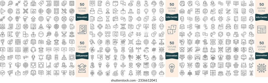 300 thin line icons bundle. In this set include influencer, info center, innovation