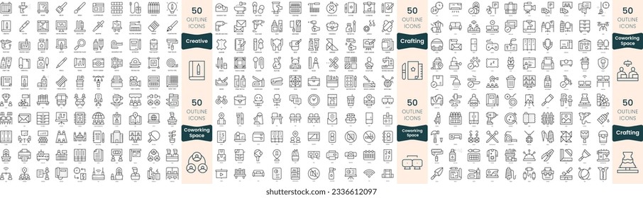 300 thin line icons bundle. In this set include coworking space, crafting, creative