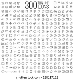 300 thin line universal icons set of finance, marketing, shopping, weather, internet, user interface, navigation, media, on white background