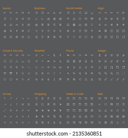 300 Web and App Design Icons Set Vector Illustration Featuring Essential UI Elements, Functional Symbols, and Modern Flat Style for Digital Interfaces