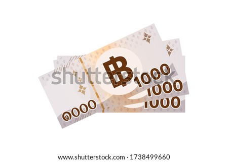 3,000 baht thai banknote money, thai currency three thousand THB concept, bank note money thailand baht for business and finance icon, pile of paper money isolated on white background, vector