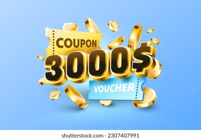 3000 dollar coupon gift voucher, cash back banner special offer. Vector illustration