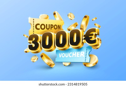 3000 euro coupon gift voucher, cash back banner special offer. Vector illustration