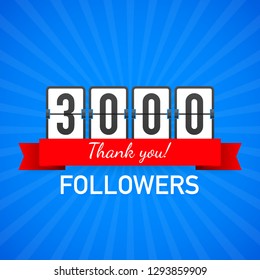 3000 followers, Thank You,  social sites post. Thank you followers congratulation card. Vector stock illustration.