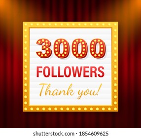 3000 followers, Thank You, social sites post. Thank you followers congratulation card. Vector stock illustration