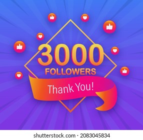 3000 followers, Thank You, social sites post. Thank you followers congratulation poster. Vector illustration.