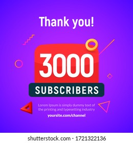 3000 followers vector post 3k celebration. Three thousand subscribers followers thank you congratulation