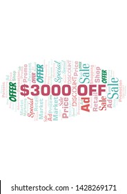 $3000 Off word cloud. Wordcloud made with text only.