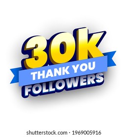 30000 followers banner with blue ribbon. Poster with thanks to subscribers on social networks. Vector illustration.